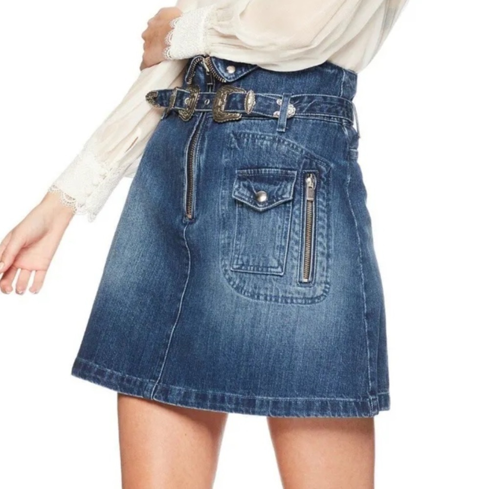 NWT The Kooples The Western Buckle Denim Skirt Size 1/25-26US